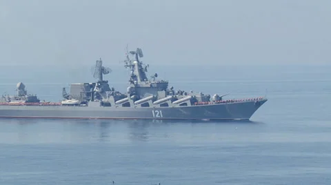 Modern ship with a helicopter on board on the high seas Video stock 30465065