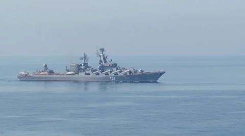Modern ship with a helicopter on board on the high seas Video stock 30465086