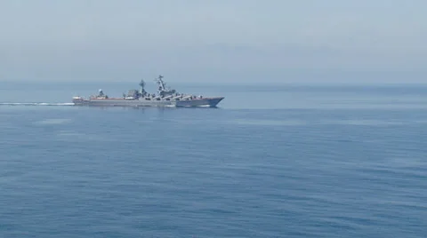 Modern ship with a helicopter on board on the high seas Video stock 30465142