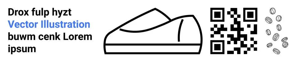 Modern Shoe Outline with QR Code and Random Text Illustrazione stock