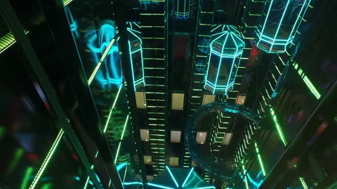 Modern shopping center with elevators with multi-colored led lighting in Moscow 스톡 동영상 88688871