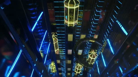Modern shopping center with elevators with multi-colored led lighting in Moscow 스톡 동영상 88689015