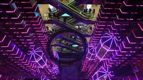 Modern shopping center with elevators with multi-colored led lighting in Moscow 스톡 동영상 88689732