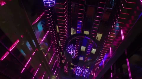 Modern shopping center with elevators with multi-colored led lighting in Moscow 库存影片 96222680
