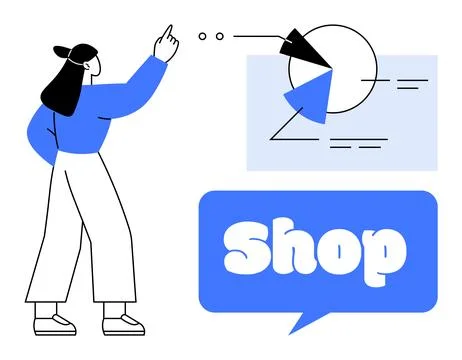Modern Shopping Concept with Analytics and Graphs 스톡 일러스트