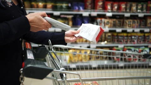 Modern shopping. Scan purchases without a till. Stock Footage 107743684