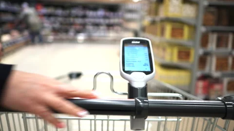 Modern shopping. Scan purchases without a till. Stock Footage 107743745