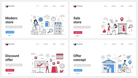 Modern shopping set, tiny people customers buy in online store through mobile Illustrazione stock
