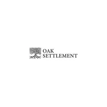 Modern silhouette OAK SETTLEMENT tree logo design Stock Illustration