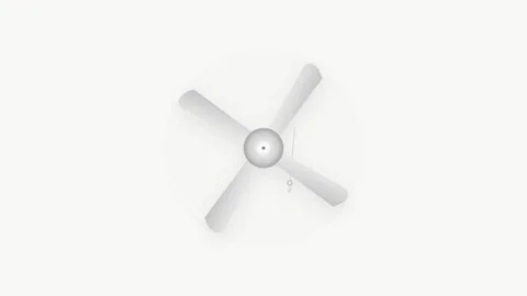Modern Silver and White Ceiling Fan with Rotating Blades and Swaying Pull C.. Stock Footage 346007073