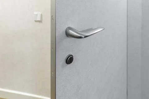 Modern Silver Door Handle without Rosette on Textured Grey Panel Photos