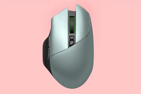 Modern silver wireless gaming computer mouse isolated on pink background Stock Illustration