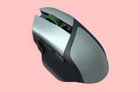 Modern silver wireless gaming computer mouse isolated on pink background Stock Illustration