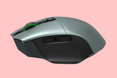 Modern silver wireless gaming computer mouse isolated on pink background Stock Illustration