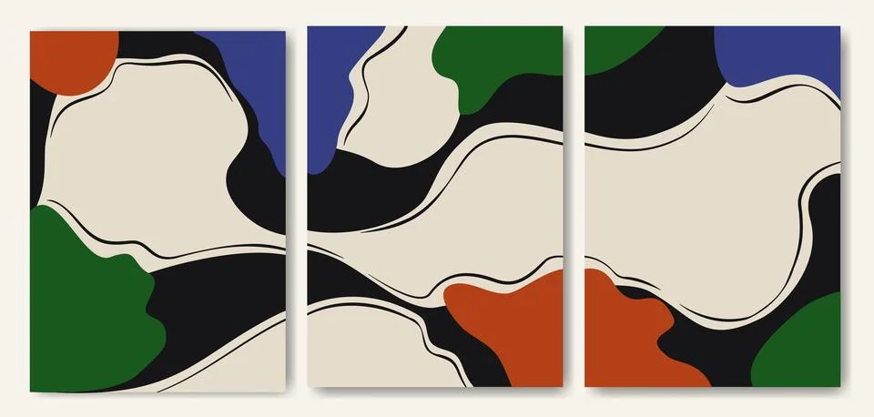Modern simple abstract posters with flow shapes. Mid century modern printable Stock Illustration
