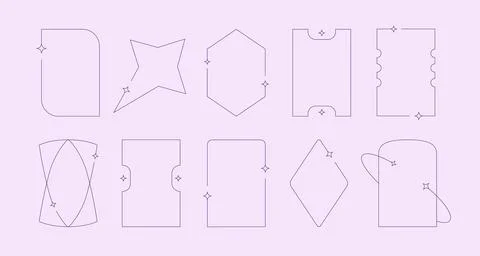 Modern simple aesthetic line frames collection with sparcle, stars. Y2k Stock Illustration