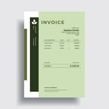 Modern simple and clean invoice design template with olive background Stock Illustration