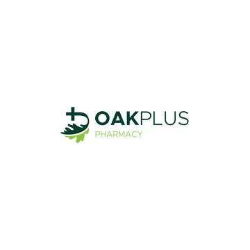 Modern simple design OAK PLUS PHARMACY logo design Stock Illustration