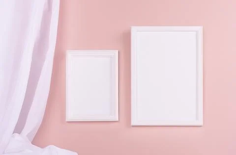 Modern simple gallery with set of blank rectangle photo frames for text, desi Stock Photos