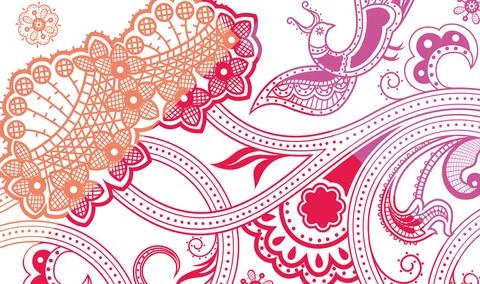 Modern simple geometric seamless pattern with Deep Red flowers, line texture  Stock Illustration