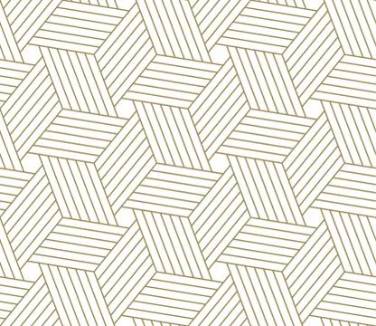 Modern simple geometric vector seamless pattern with gold line texture on white Illustrazione stock