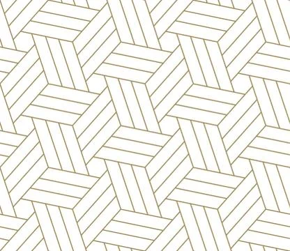 Modern simple geometric vector seamless pattern with gold line texture on white Stock Illustration