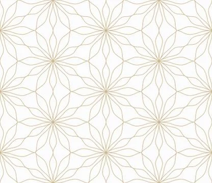 Modern simple geometric vector seamless pattern with gold flowers, line texture Stock Illustration