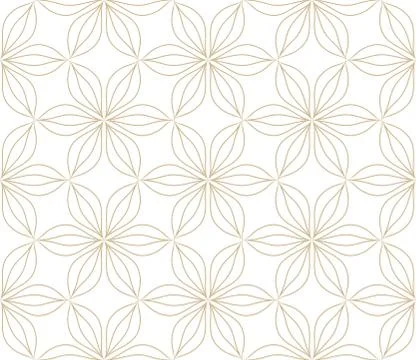 Modern simple geometric vector seamless pattern with gold flowers, line texture Illustrazione stock