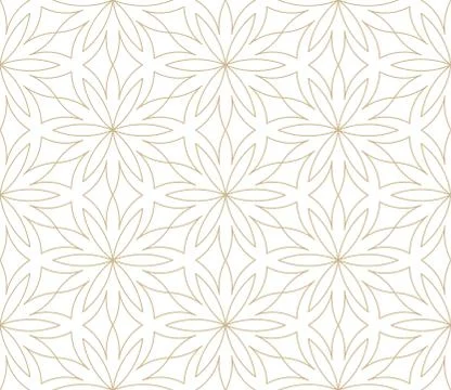 Modern simple geometric vector seamless pattern with gold flowers, line texture Illustrazione stock