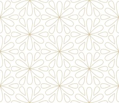 Modern simple geometric vector seamless pattern with gold flowers, line texture Illustrazione stock