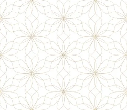 Modern simple geometric vector seamless pattern with gold flowers, line texture Illustrazione stock