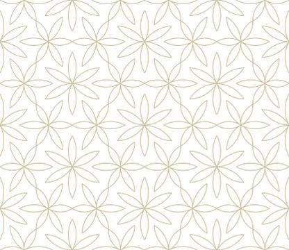 Modern simple geometric vector seamless pattern with gold flowers, line texture Illustrazione stock