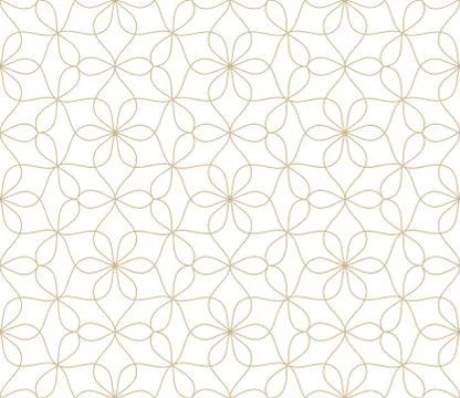 Modern simple geometric vector seamless pattern with gold flowers, line texture Illustrazione stock