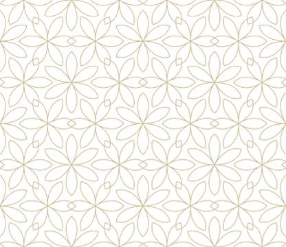 Modern simple geometric vector seamless pattern with gold flowers, line texture イラスト素材