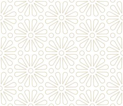 Modern simple geometric vector seamless pattern with gold flowers, line texture Stock Illustration