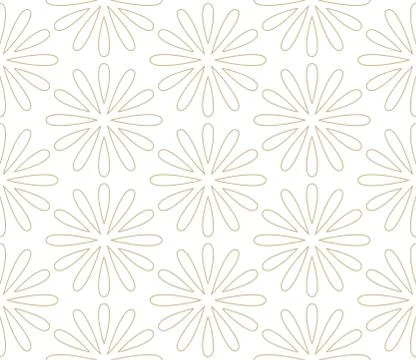 Modern simple geometric vector seamless pattern with gold flowers, line texture Illustrazione stock