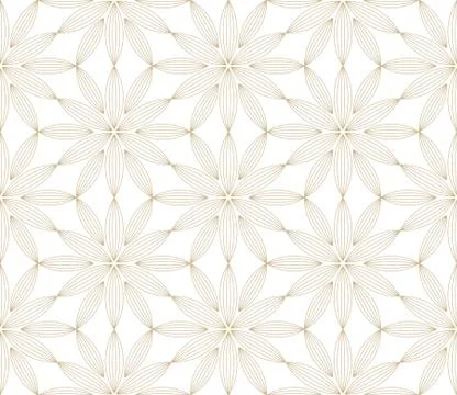 Modern simple geometric vector seamless pattern with gold flowers, line texture 스톡 일러스트