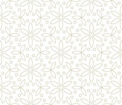 Modern simple geometric vector seamless pattern with gold flowers, line texture Illustrazione stock