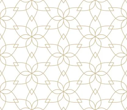 Modern simple geometric vector seamless pattern with gold flowers, line texture Illustrazione stock