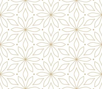 Modern simple geometric vector seamless pattern with gold flowers, line texture Stock Illustration