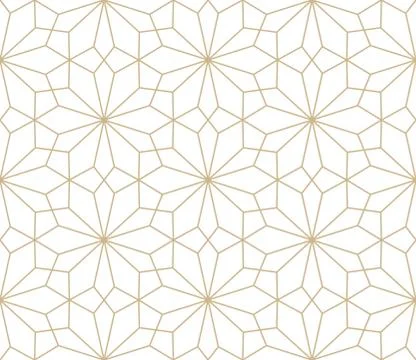 Modern simple geometric vector seamless pattern with gold flowers, line texture Illustrazione stock