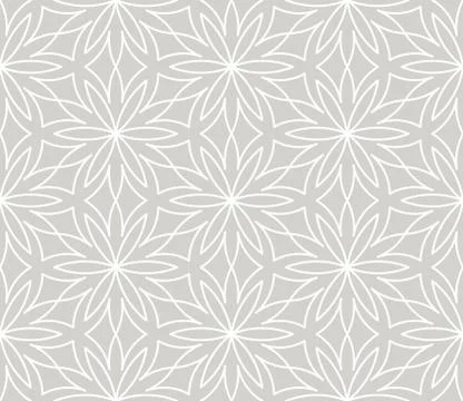 Modern simple geometric vector seamless pattern with white flowers, line texture Stock Illustration