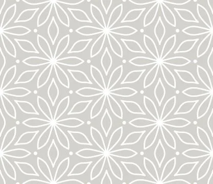 Modern simple geometric vector seamless pattern with white flowers, line texture 스톡 일러스트