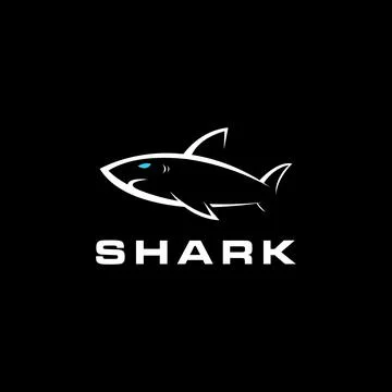 Modern Simple Minimalist Shark line logo icon vector on black background Stock Illustration