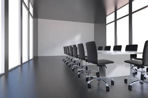 Modern simple office interior with glass window, blank wall with copy space Stock Illustration