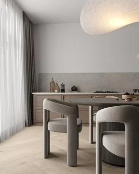 Modern simple scandinavian style kitchen interior design. Decoration with gray Stock Illustration