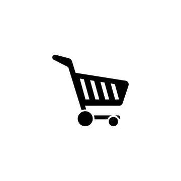 Modern, simple vector icon of a black shopping cart for web use Stock Illustration