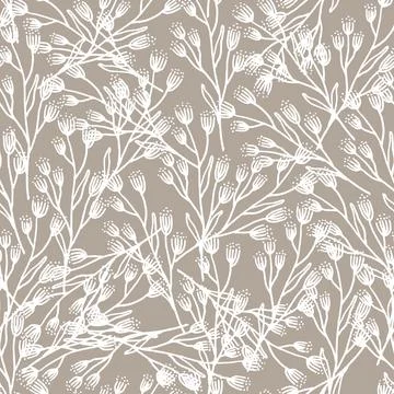 Modern simple vector seamless pattern with white flowers, line texture on beige Illustrazione stock