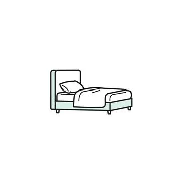 Modern single bed icon with upholstered headboard - contemporary bedroom gr.. Stock Illustration