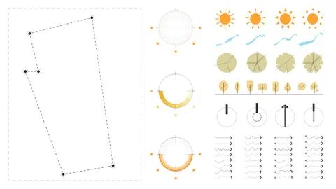 A modern site analysis symbol set for architecture and landscape design. Stock Illustration